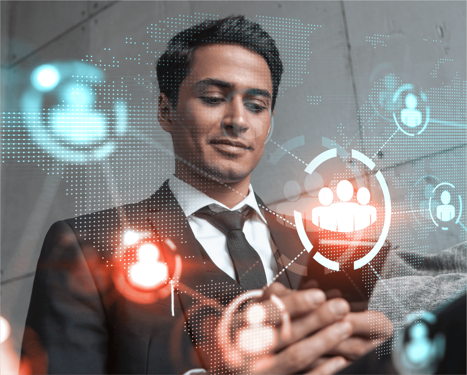 Zoho CRM - Man interacting with global network